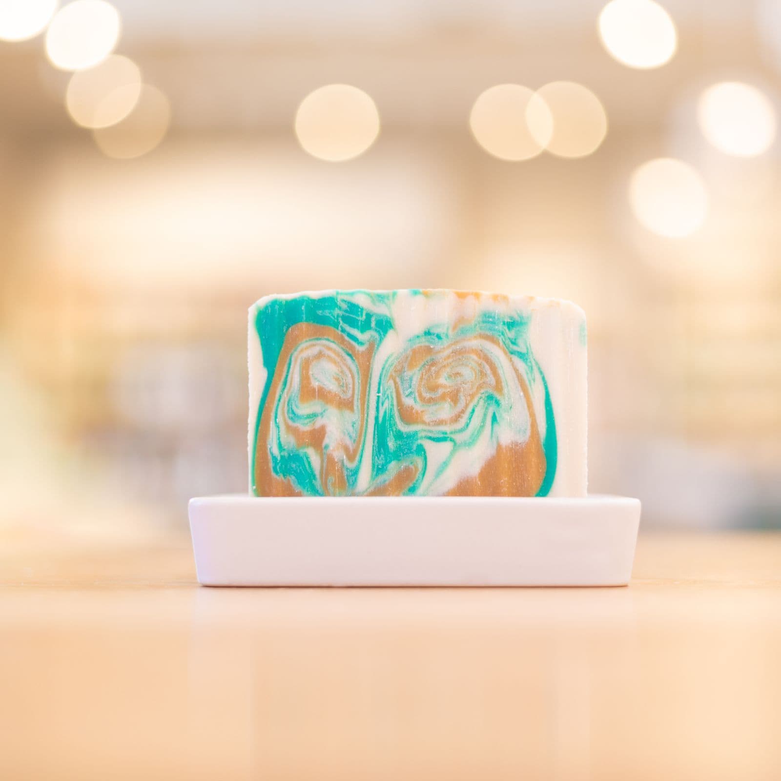 White Porcelain and Bamboo Soap Dish by Buff City Soap Supply, LLC