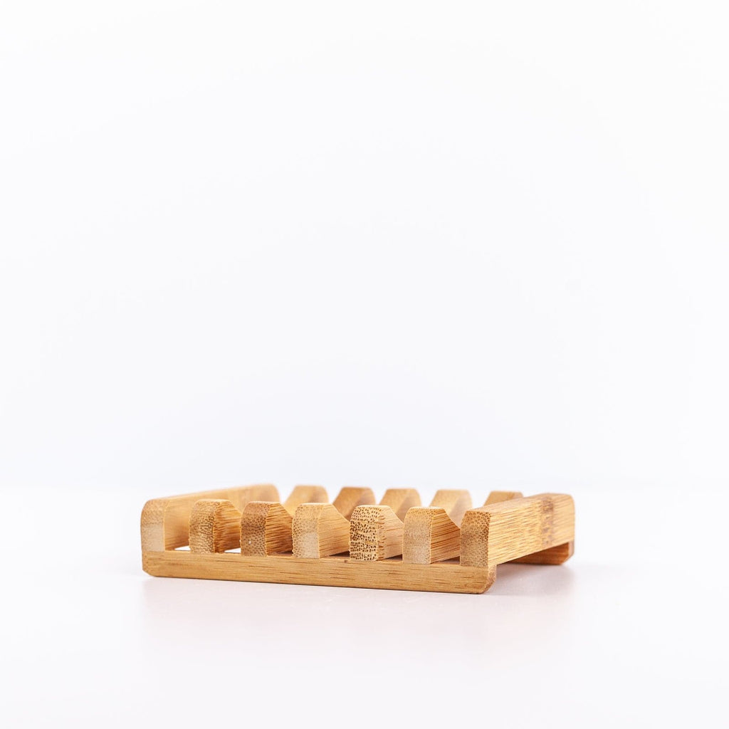 Angled view of wooden soap dish