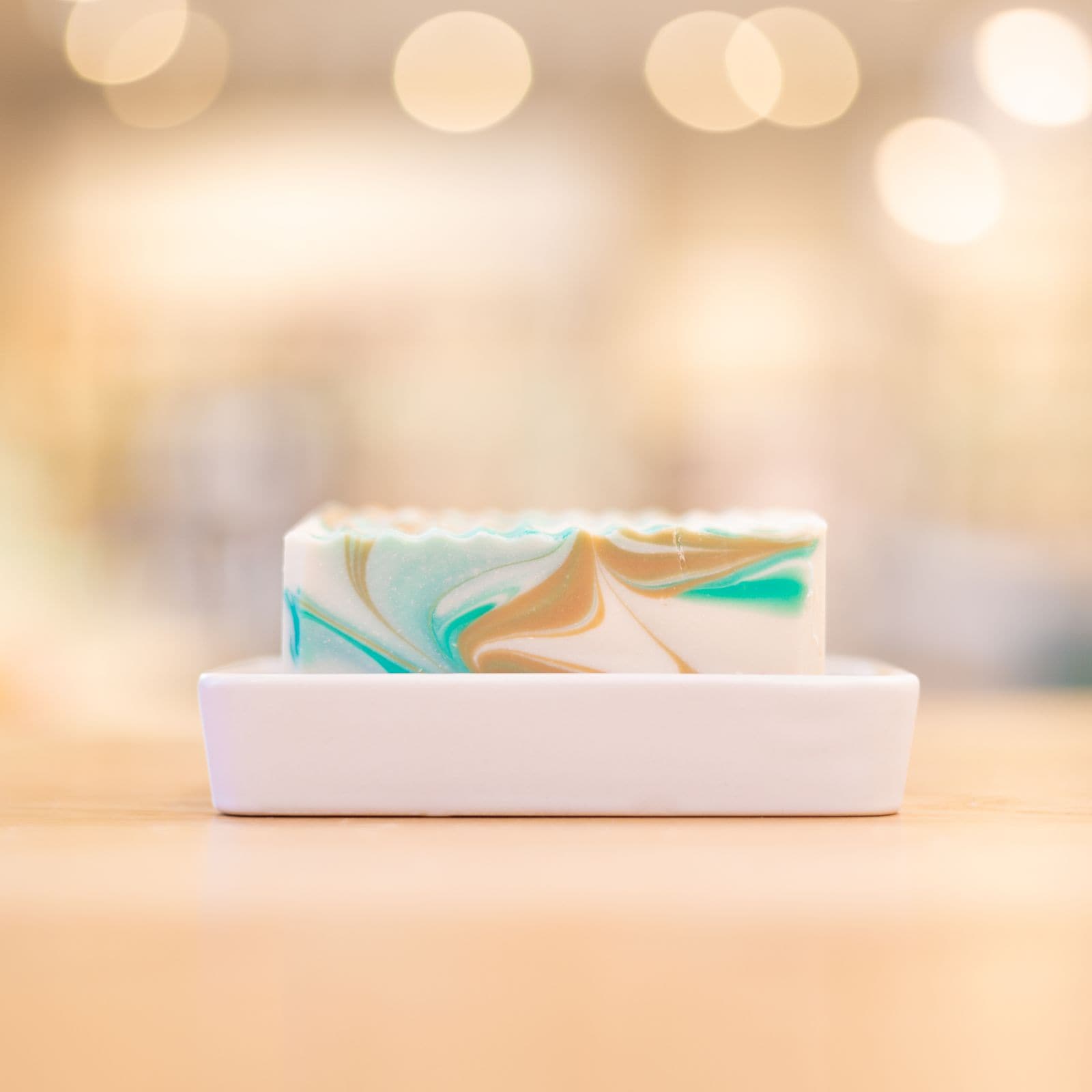White Porcelain and Bamboo Soap Dish by Buff City Soap Supply, LLC